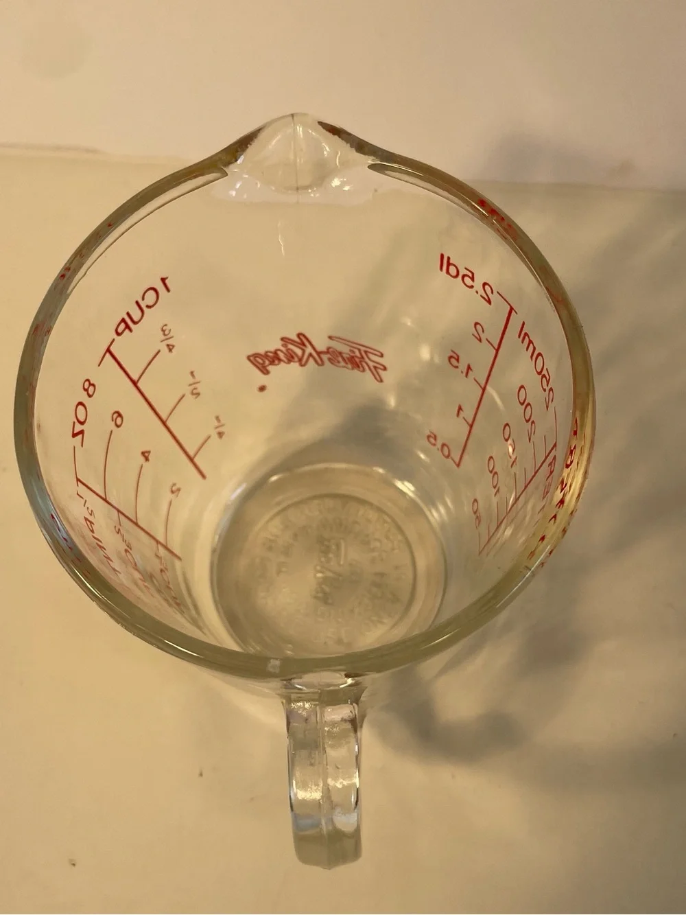 Vintage Fire-King 1 Cup Glass Measuring Cup Anchor Hocking Red Graphics USA